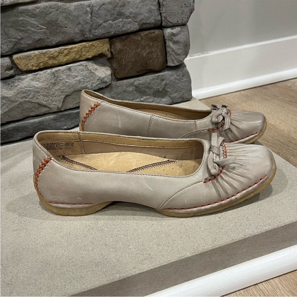Ariat Taupe Leather Bow-Accent Flats